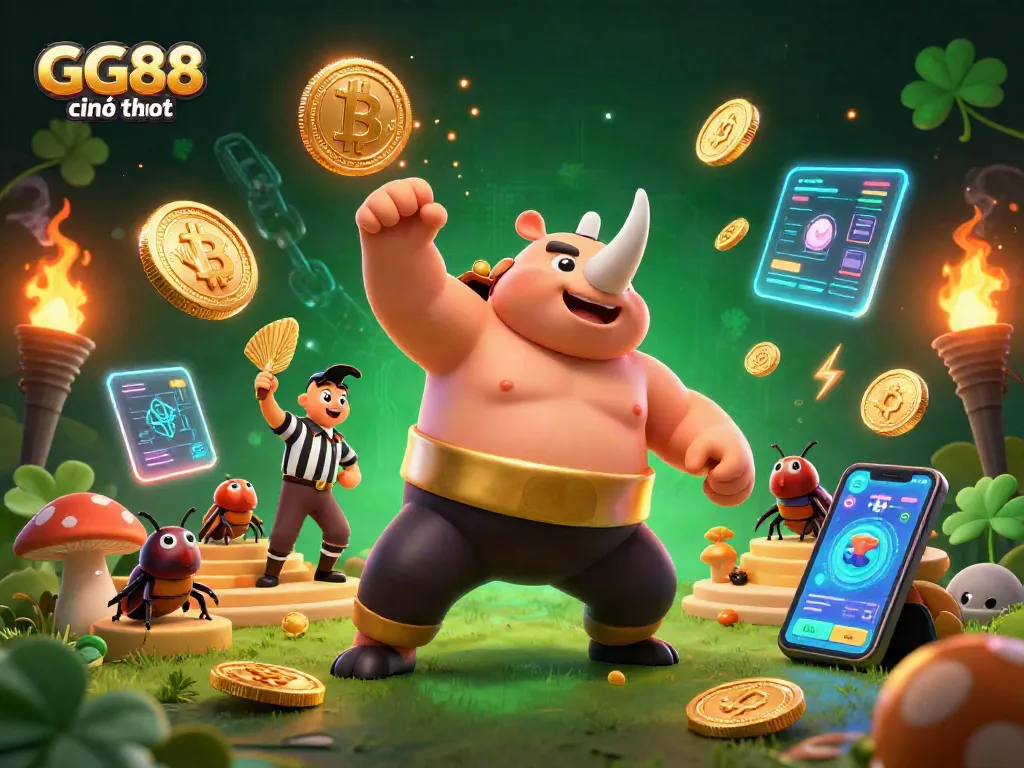 Engage in thrilling gameplay with GG88 chính thức, featuring a dynamic sumo champion scene amidst flying coins.
