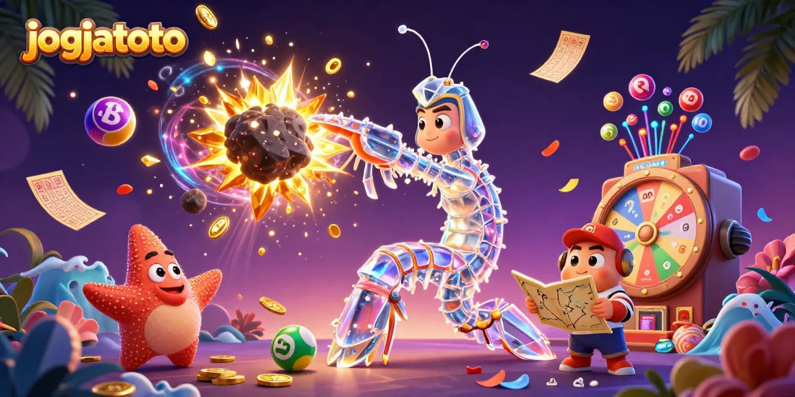 Experience the thrill of jogjatoto with colorful slots and jackpot elements exploding into gems.