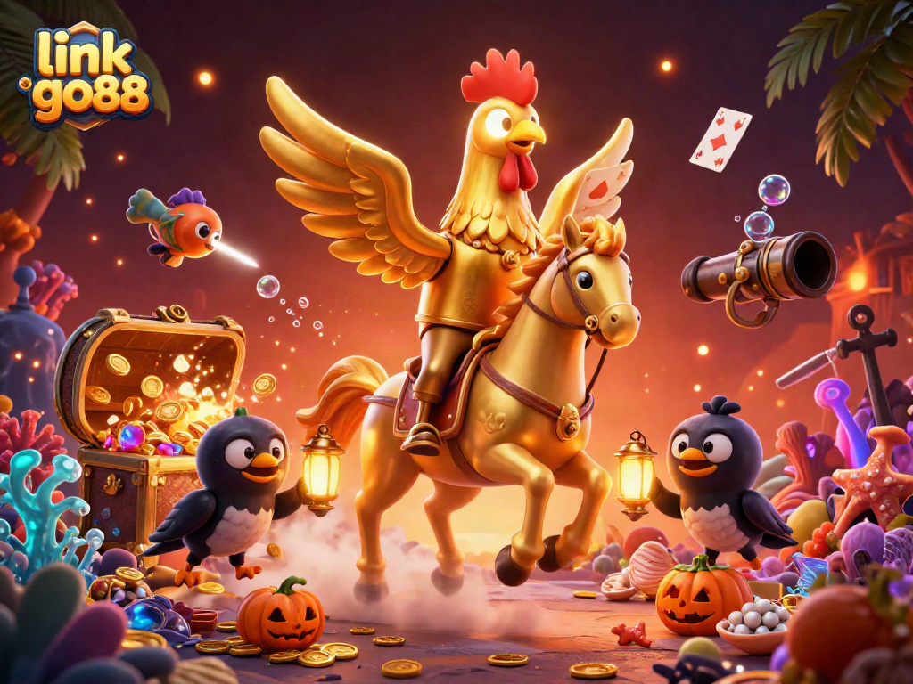 Experience the excitement of link go88 with a dynamic 3D casino scene featuring gaming elements.