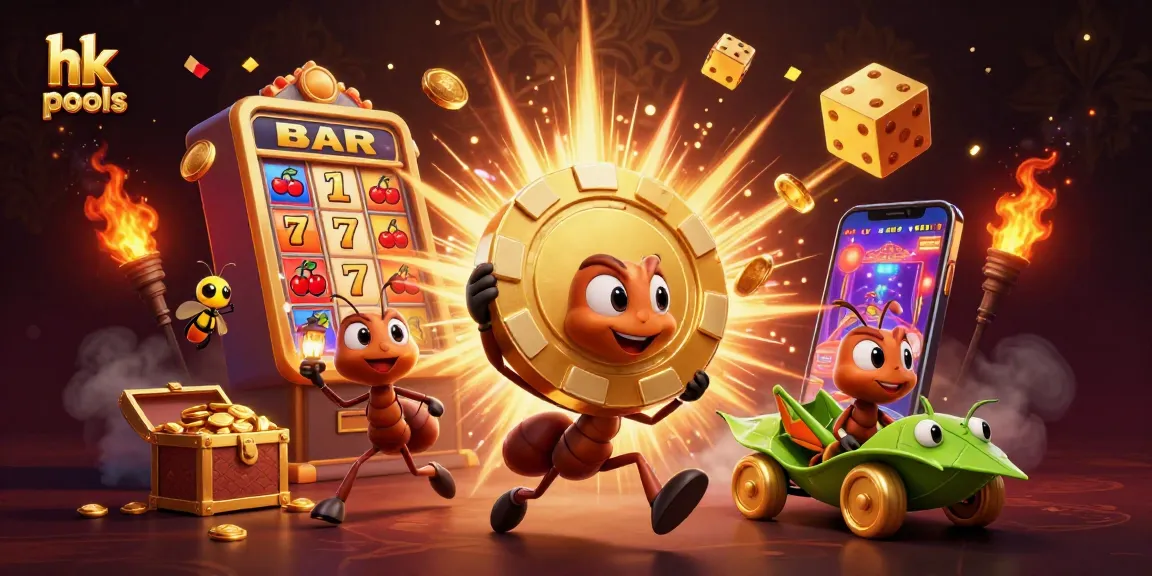 hk pools menghadirkan ilustrasi digital 3D menarik yang menggambarkan semangat permainan kasino.