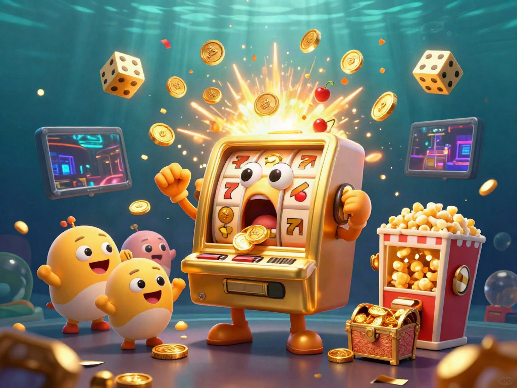 Experience the excitement of go88app as cartoon slot machines unveil jackpots in a dynamic casino scene.