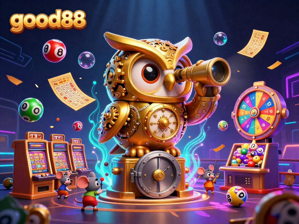 Experience thrilling gaming action at good88 with a vibrant 3D casino scene featuring iconic characters.