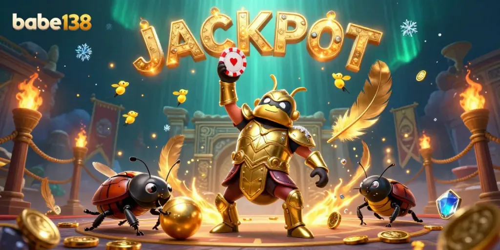 Permainan gacor di babe138 dengan karakter naga berkilau dan chip poker yang menang.