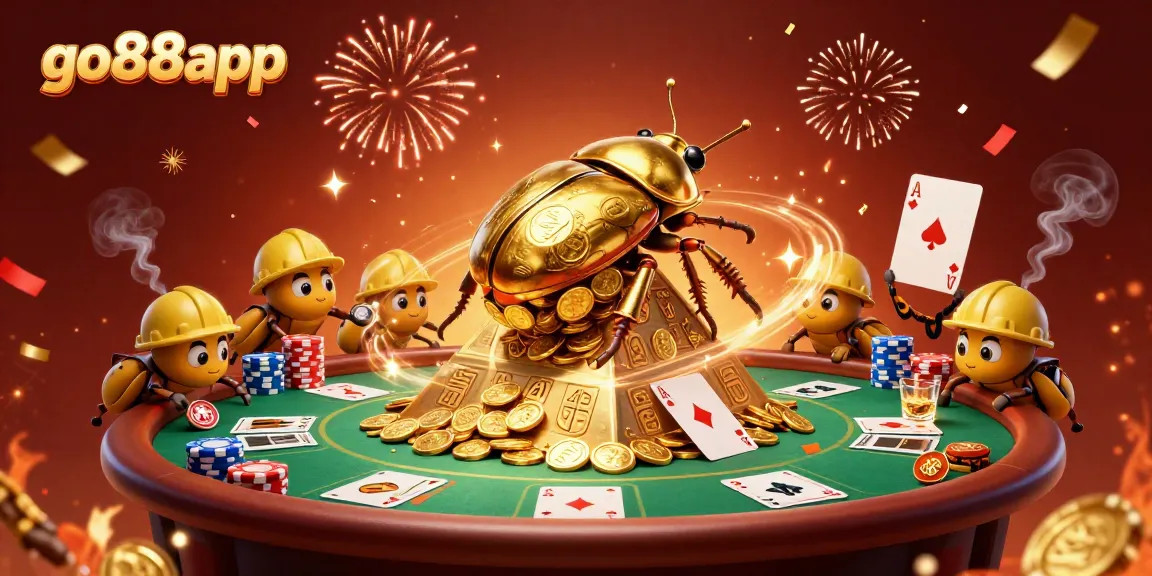 Winning at go88app while enjoying casino fun with golden beetles and poker elements.