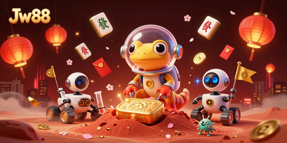 Win exciting rewards with Jw 88 in a vibrant 3D casino environment featuring alien elements.