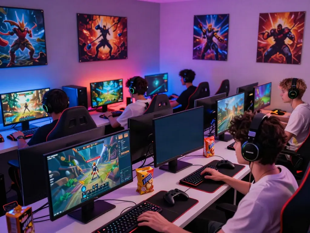 Gamer bermain di platform BABE138 dengan suasana online yang ceria dan beragam permainan menarik.