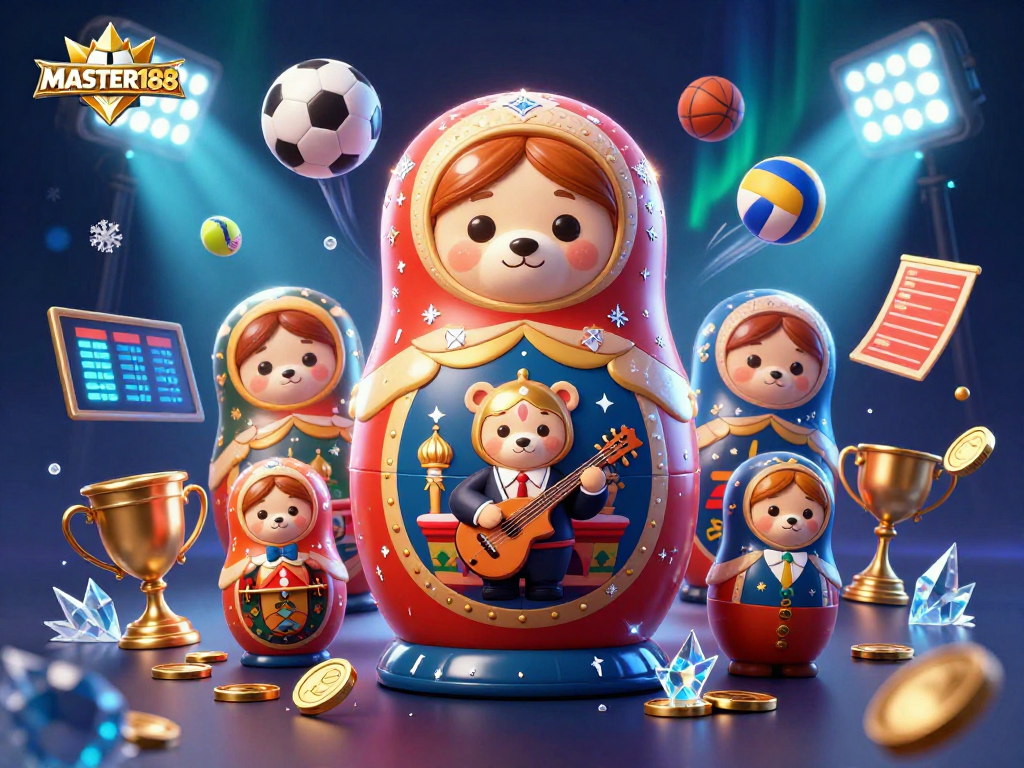 Engage with the exciting world of bets at MASTER188 while enjoying playful casino-themed illustrations.