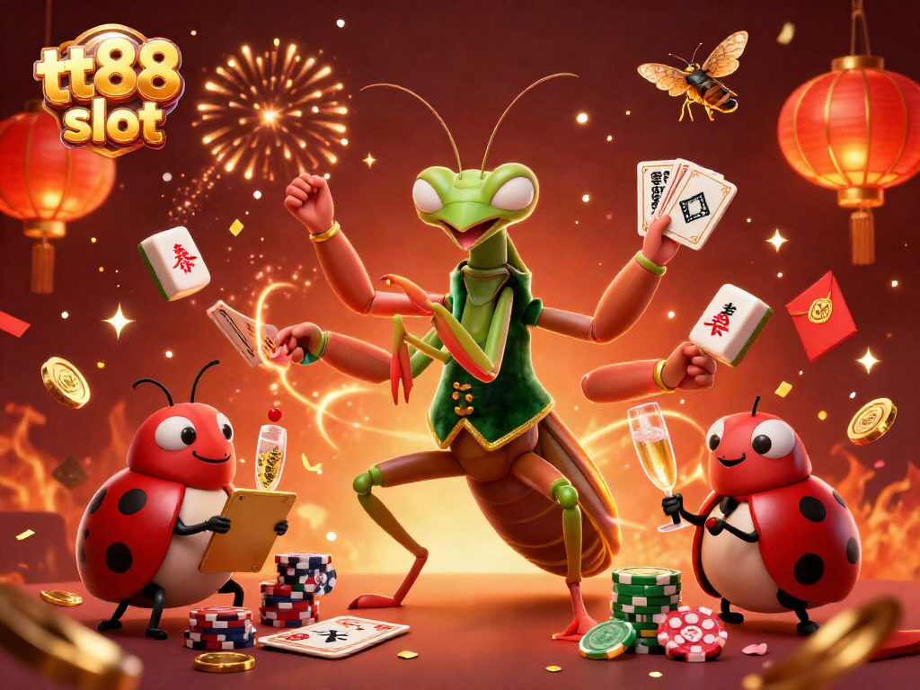 Experience the excitement of tt88 slot with dynamic 3D casino characters amidst festive elements.