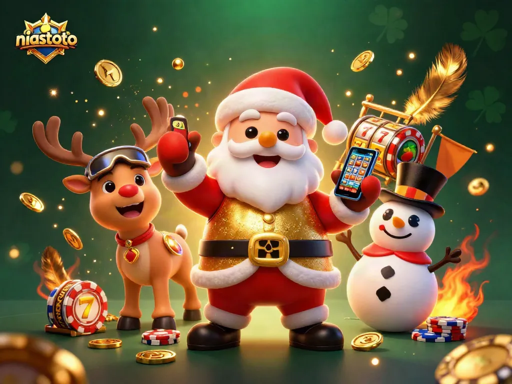 Mainkan slot jackpot dengan niastoto dalam ilustrasi kasino yang penuh warna dan detail.