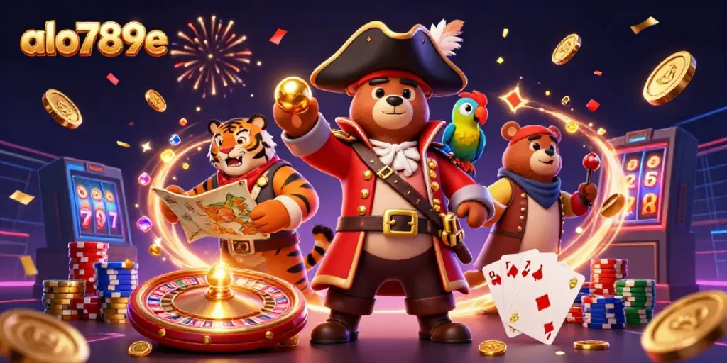 Experience thrilling action and excitement at alo789e, featuring vibrant casino elements and dynamic characters.