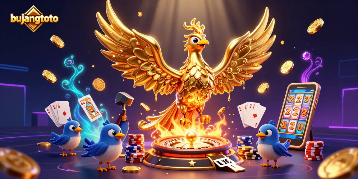 Experience thrilling wins at bujangtoto with a dynamic casino scene featuring golden phoenix and action-packed games.