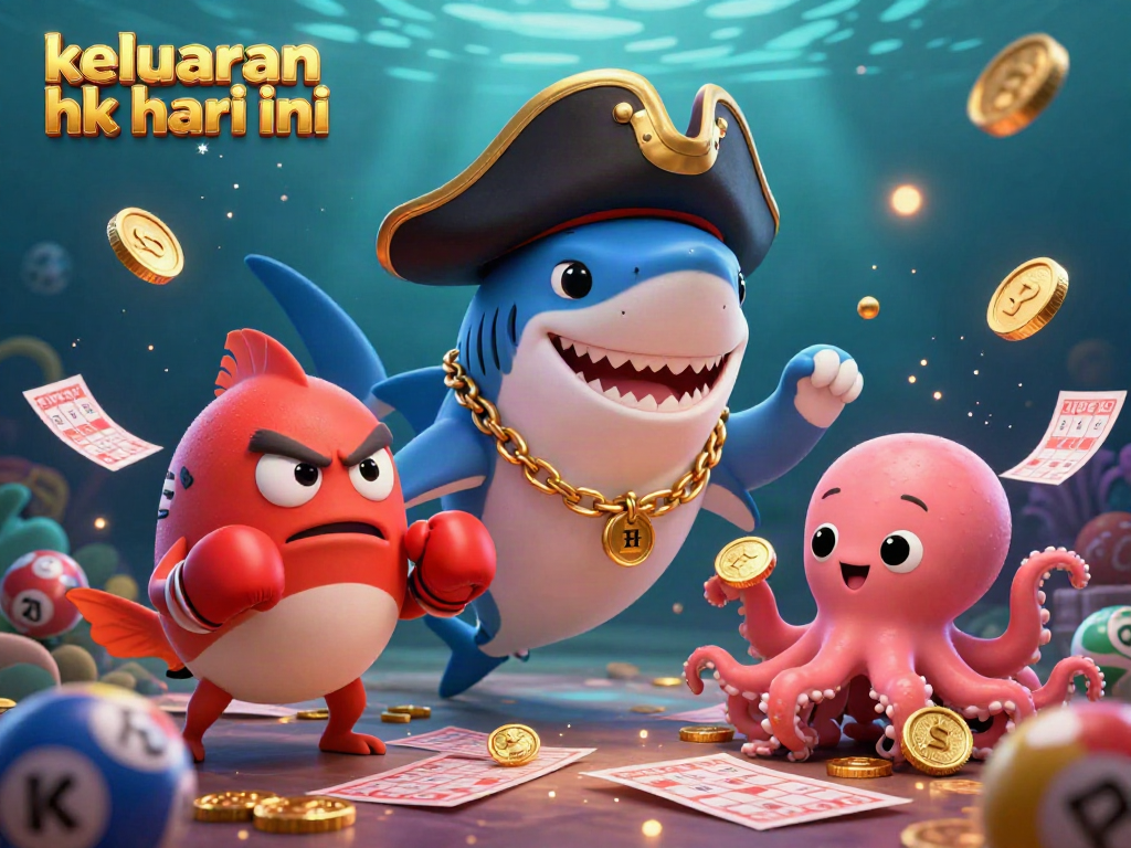 Menampilkan keluaran hk hari ini dengan karakter kartun laut dalam suasana yang penuh warna dan elemen permainan.