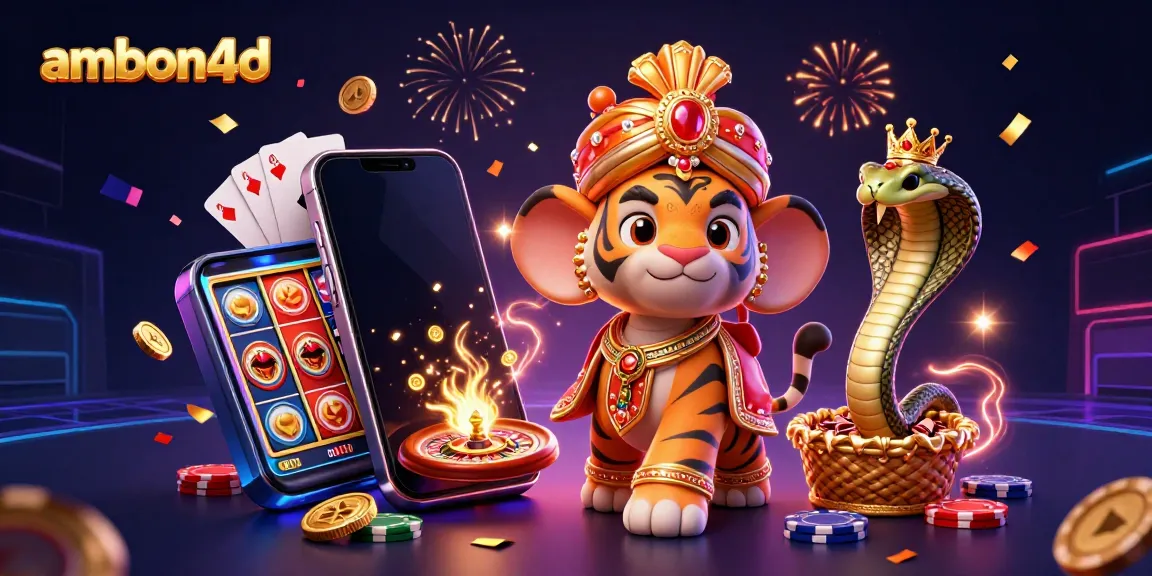 Experience thrilling gameplay with ambon4d's majestic maharaja and jewel-encrusted elements in this vibrant casino scene.