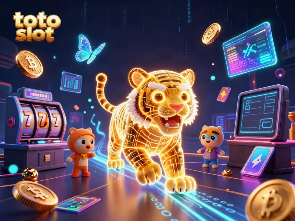 Mencoba peruntungan di permainan slot dengan toto slot, simbol keberuntungan dan elemen kasino yang menarik.