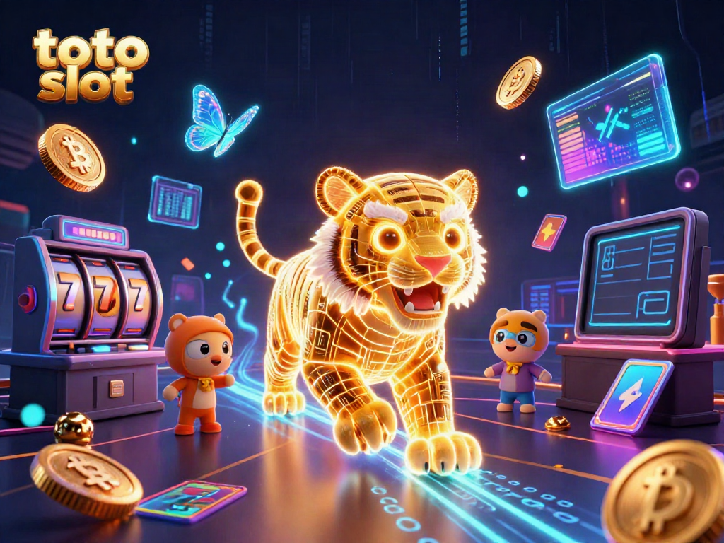 Mencoba peruntungan di permainan slot dengan toto slot, simbol keberuntungan dan elemen kasino yang menarik.