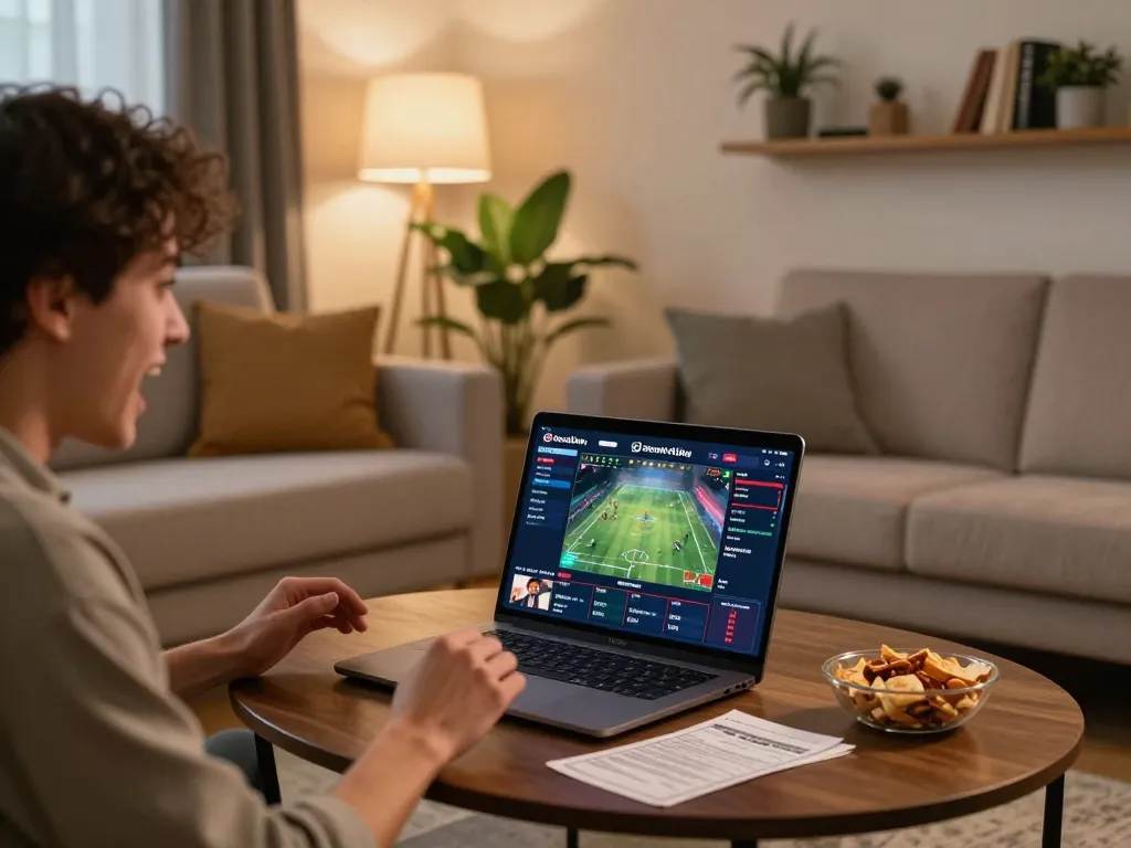 Socolive trực tiếp streaming in high quality while betting in a cozy living room setting.
