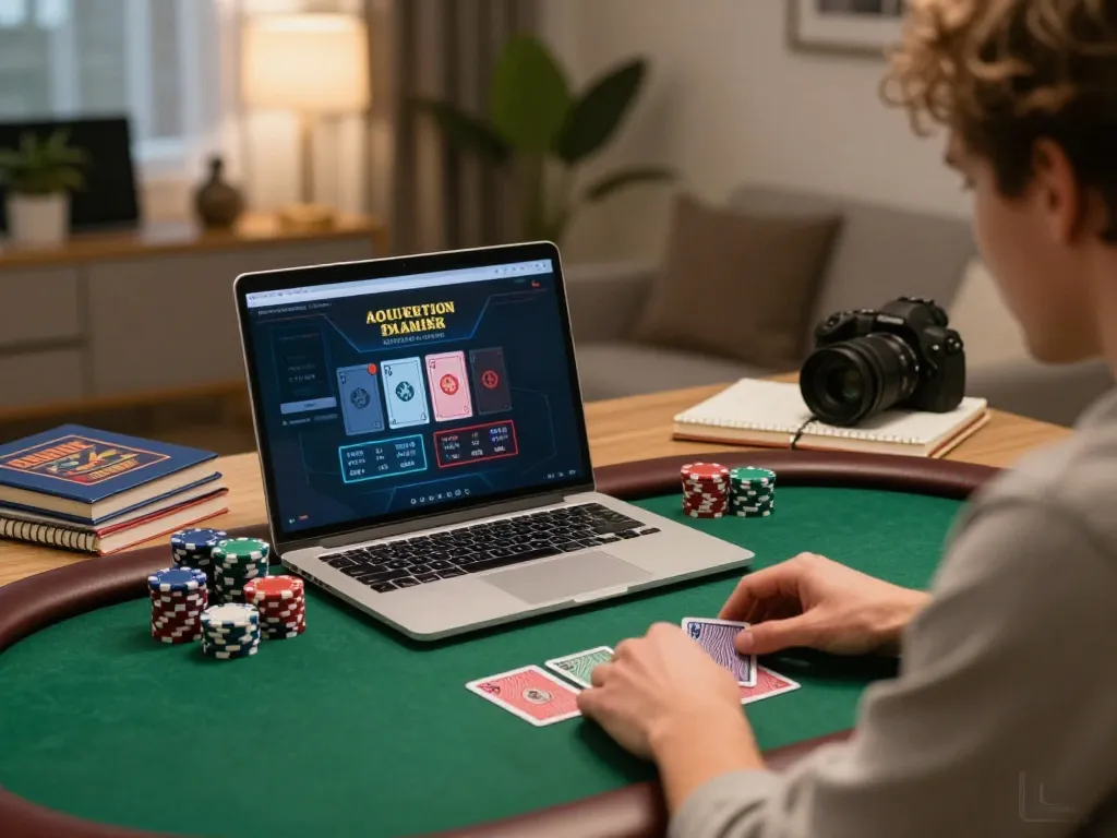 Orang yang menguasai strategi poker di rumah dengan pengaturan permainan alexis500 untuk permainan yang fokus.