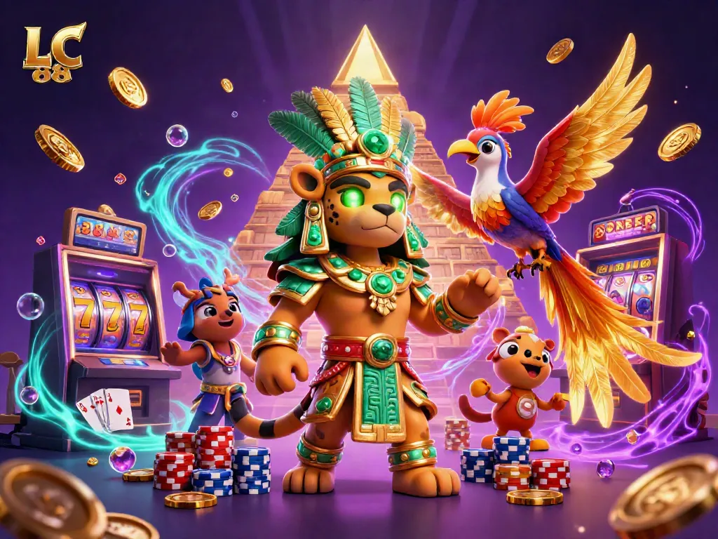 Experience the thrill of LC 88 with a vivid 3D Mayan casino scene featuring dazzling rewards.