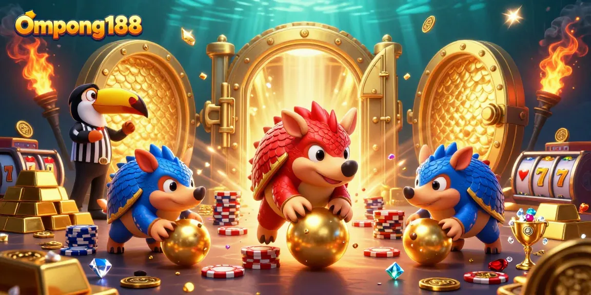 Rival pangolin dalam Ompong188 menggulirkan bola emas pada tumpukan chip poker yang menarik perhatian.