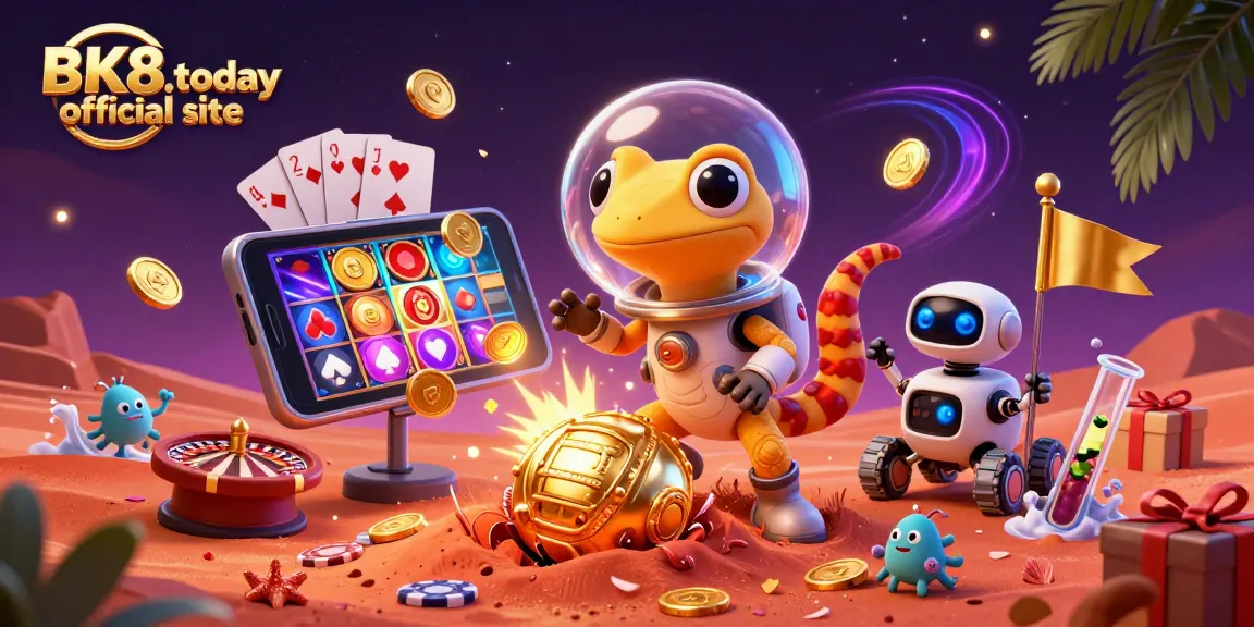Experience thrilling gaming at BK8.today official site with a Martian gecko uncovering a golden casino.