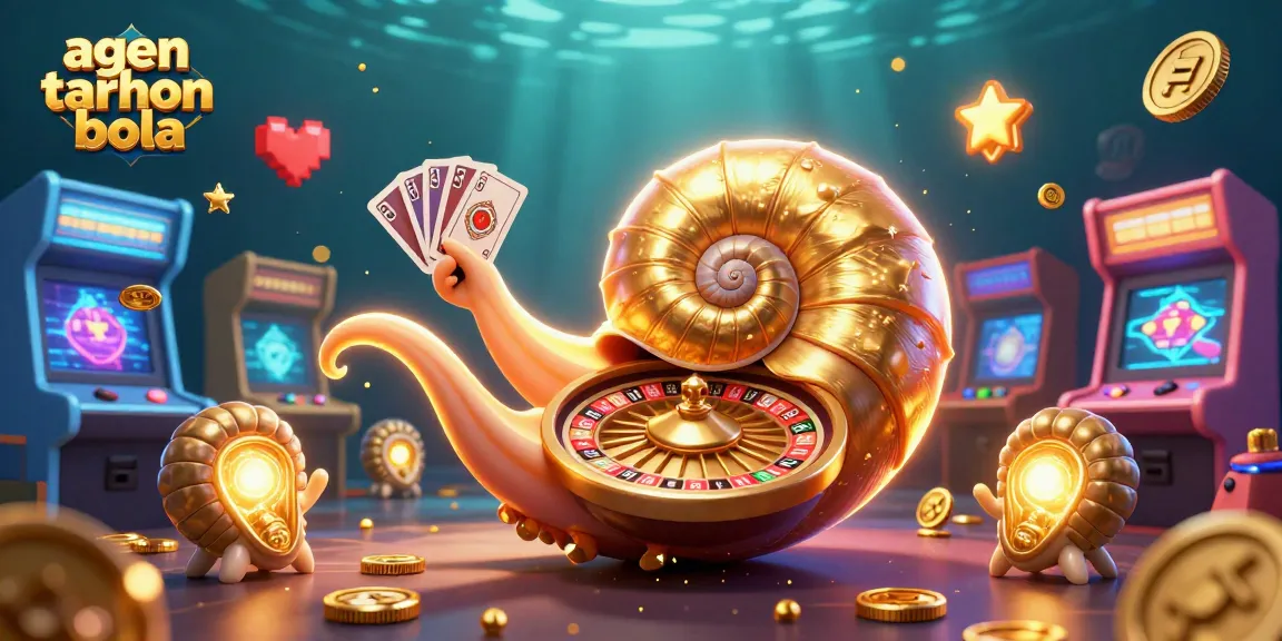 Engage in thrilling bets with agen taruhan bola, featuring a giant nautilus roulette wheel and glowing game peers.