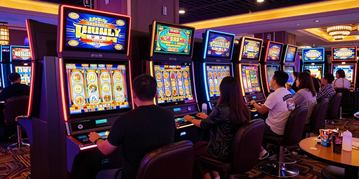 Excited players enjoying vibrant slot gacor machines in a lively casino atmosphere, showcasing the thrill of gaming.