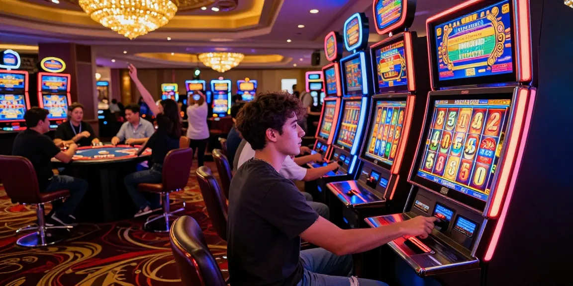 Slot gacor excitement at a casino gaming scene with vibrant lights and players enjoying their experience.